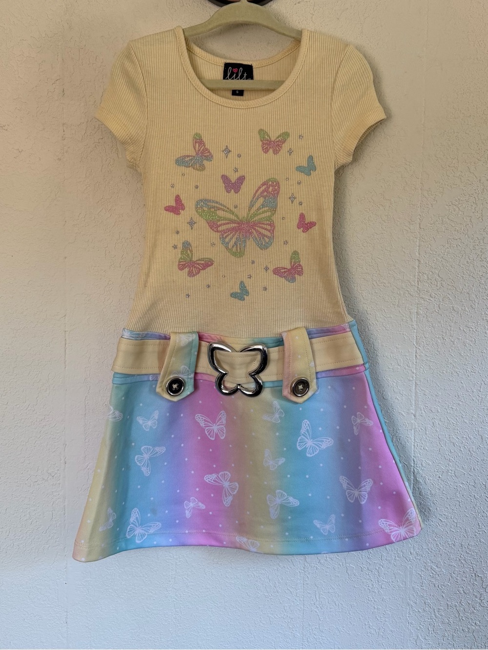 5/$25 lilt Yellow Butterfly Belt Dress